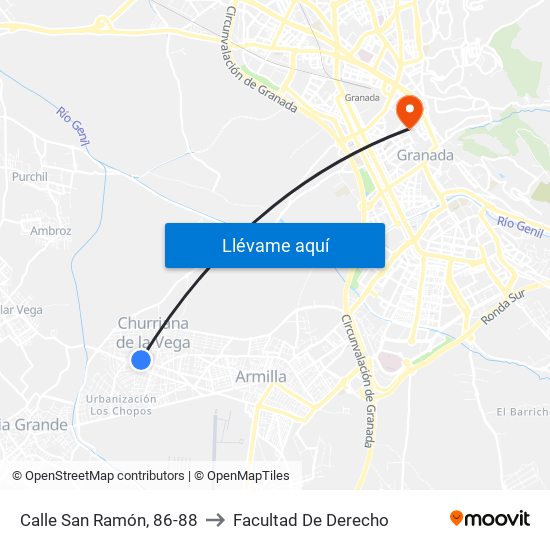 Calle San Ramón, 86-88 to Facultad De Derecho map