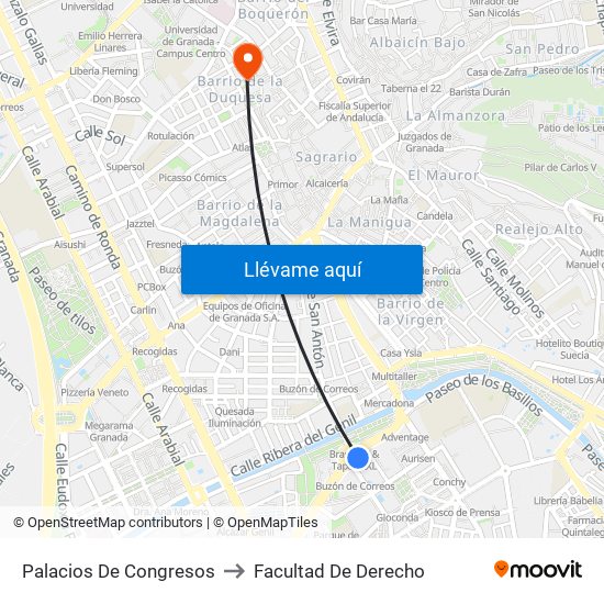 Palacios De Congresos to Facultad De Derecho map