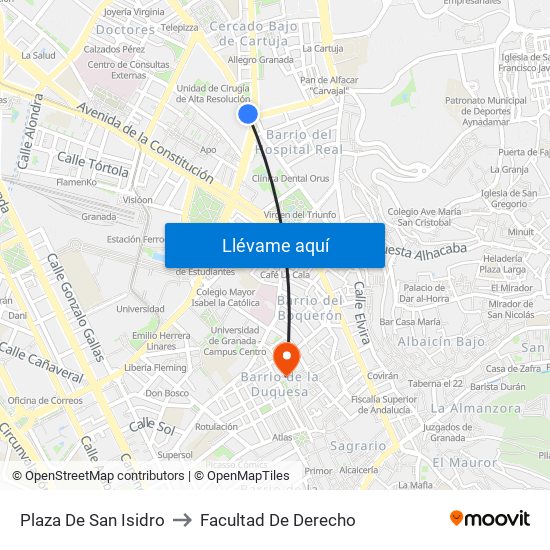 Plaza De San Isidro to Facultad De Derecho map