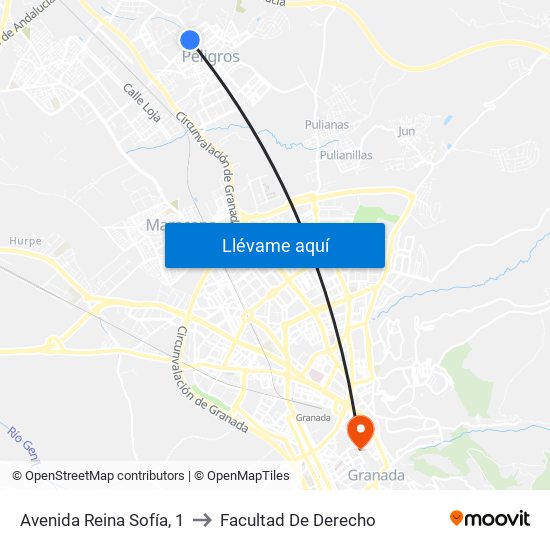 Avenida Reina Sofía, 1 to Facultad De Derecho map