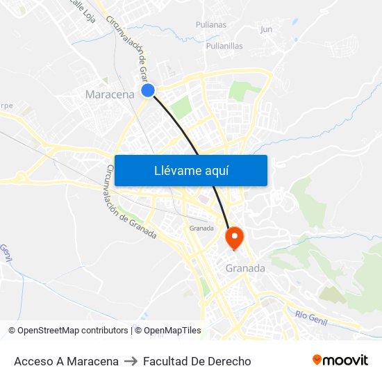 Acceso A Maracena to Facultad De Derecho map