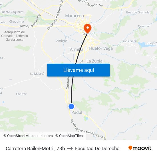 Carretera Bailén-Motril, 73b to Facultad De Derecho map