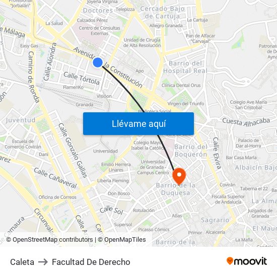 Caleta to Facultad De Derecho map