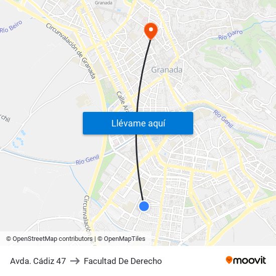 Avda. Cádiz 47 to Facultad De Derecho map