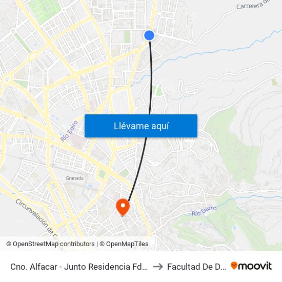 Cno. Alfacar - Junto Residencia Fdo. De Los Ríos to Facultad De Derecho map