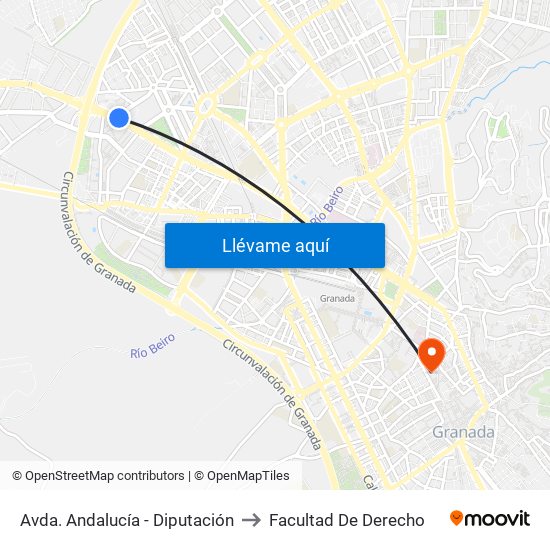 Avda. Andalucía - Diputación to Facultad De Derecho map