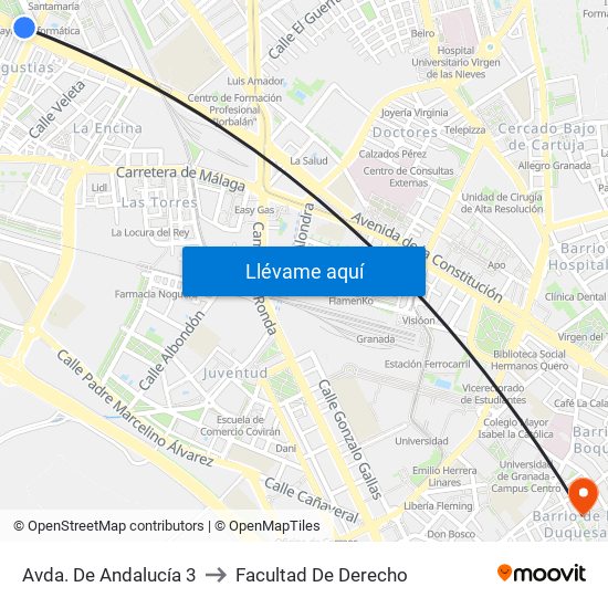 Avda. De Andalucía 3 to Facultad De Derecho map