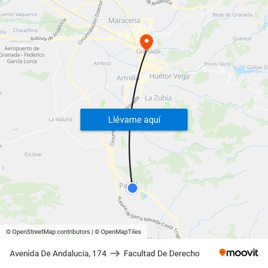 Avenida De Andalucía, 174 to Facultad De Derecho map