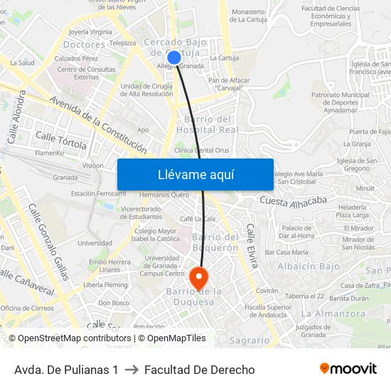 Avda. De Pulianas 1 to Facultad De Derecho map
