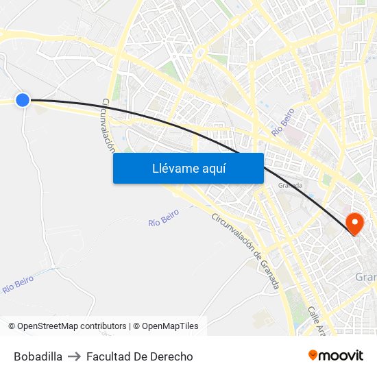 Bobadilla to Facultad De Derecho map