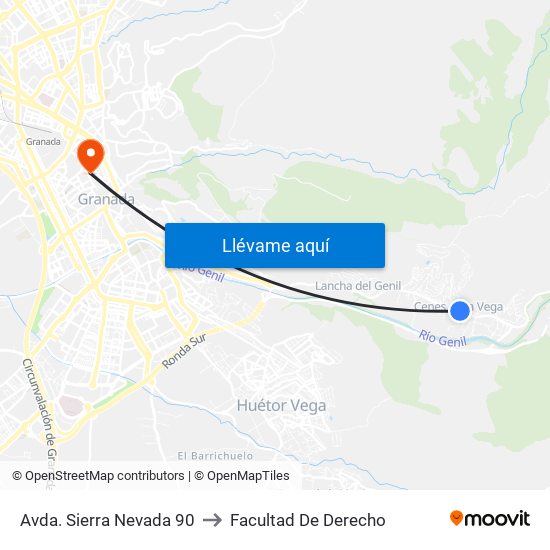 Avda. Sierra Nevada 90 to Facultad De Derecho map