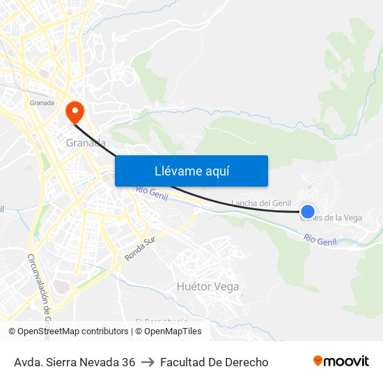 Avda. Sierra Nevada 36 to Facultad De Derecho map