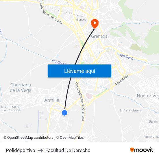 Polideportivo to Facultad De Derecho map