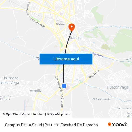 Campus De La Salud (Pts) to Facultad De Derecho map