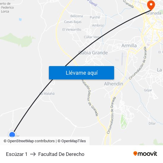 Escúzar 1 to Facultad De Derecho map