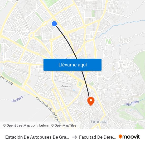 Estación De Autobuses De Granada to Facultad De Derecho map