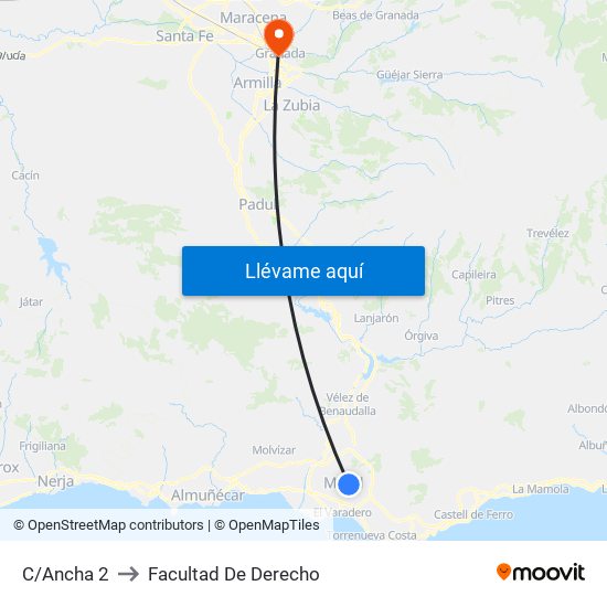 C/Ancha 2 to Facultad De Derecho map