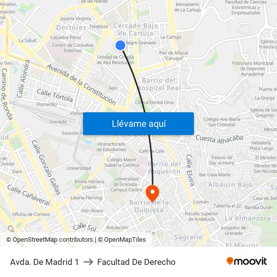 Avda. De Madrid 1 to Facultad De Derecho map