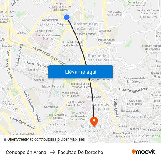 Concepción Arenal to Facultad De Derecho map
