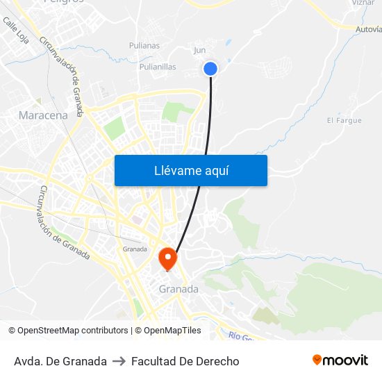 Avda. De Granada to Facultad De Derecho map