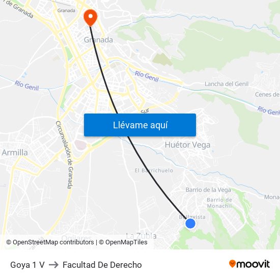 Goya 1 V to Facultad De Derecho map