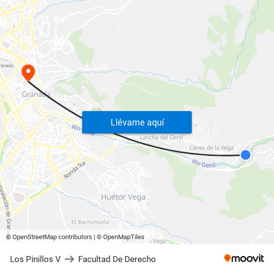 Los Pinillos V to Facultad De Derecho map