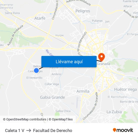 Caleta 1 V to Facultad De Derecho map