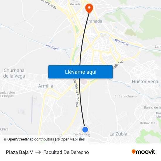 Plaza Baja V to Facultad De Derecho map
