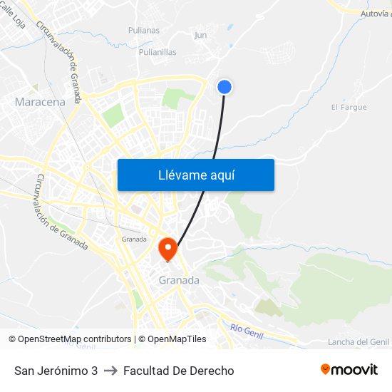 San Jerónimo 3 to Facultad De Derecho map