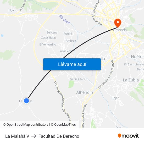 La Malahá V to Facultad De Derecho map