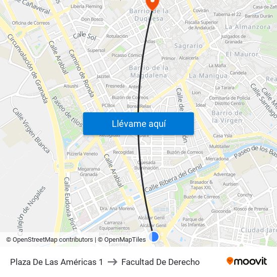 Plaza De Las Américas 1 to Facultad De Derecho map