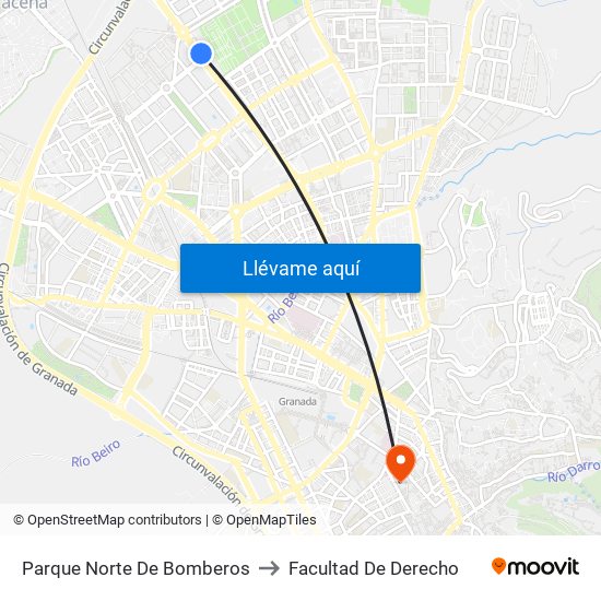 Parque Norte De Bomberos to Facultad De Derecho map