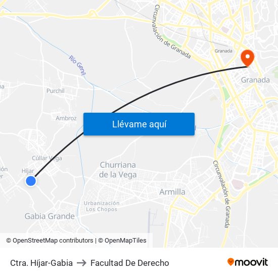 Ctra. Híjar-Gabia to Facultad De Derecho map