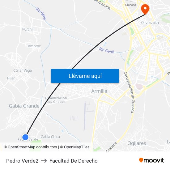Pedro Verde2 to Facultad De Derecho map