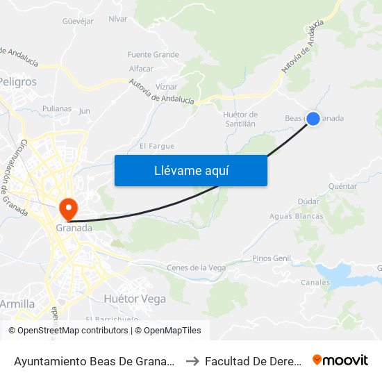 Ayuntamiento Beas De Granada V to Facultad De Derecho map