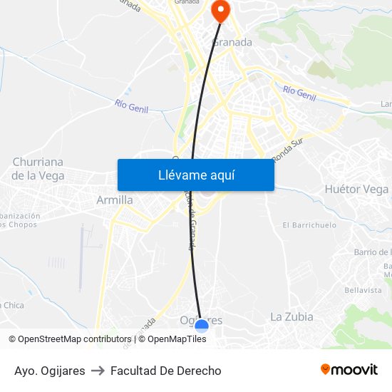 Ayo. Ogijares to Facultad De Derecho map