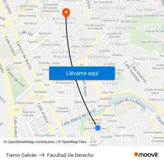 Tierno Galván to Facultad De Derecho map