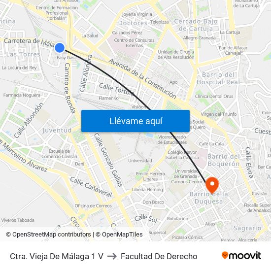 Ctra. Vieja De Málaga 1 V to Facultad De Derecho map