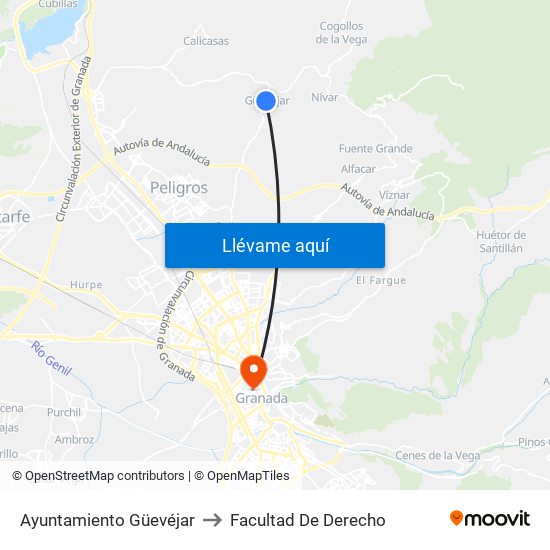 Ayuntamiento Güevéjar to Facultad De Derecho map