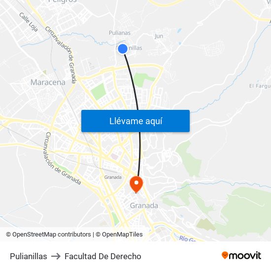 Pulianillas to Facultad De Derecho map