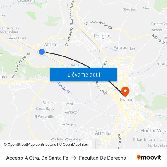 Acceso A Ctra. De Santa Fe to Facultad De Derecho map