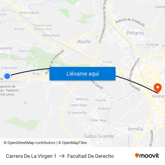 Carrera De La Virgen 1 to Facultad De Derecho map