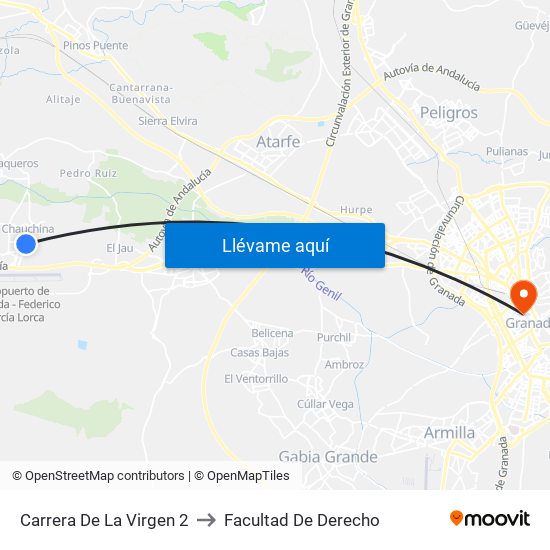 Carrera De La Virgen 2 to Facultad De Derecho map