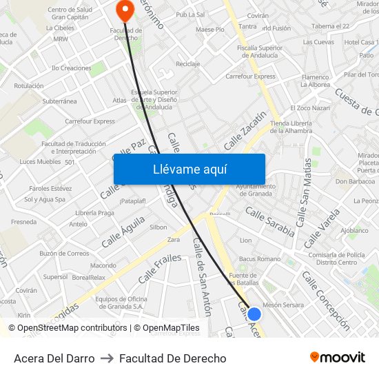 Acera Del Darro to Facultad De Derecho map
