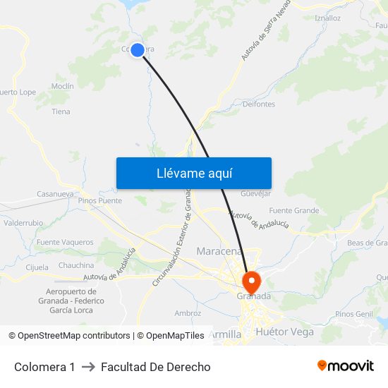 Colomera 1 to Facultad De Derecho map
