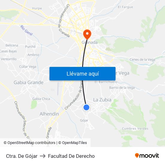 Ctra. De Gójar to Facultad De Derecho map