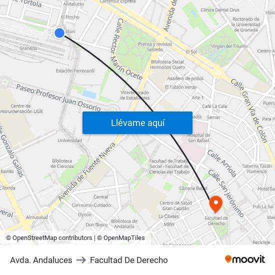 Avda. Andaluces to Facultad De Derecho map