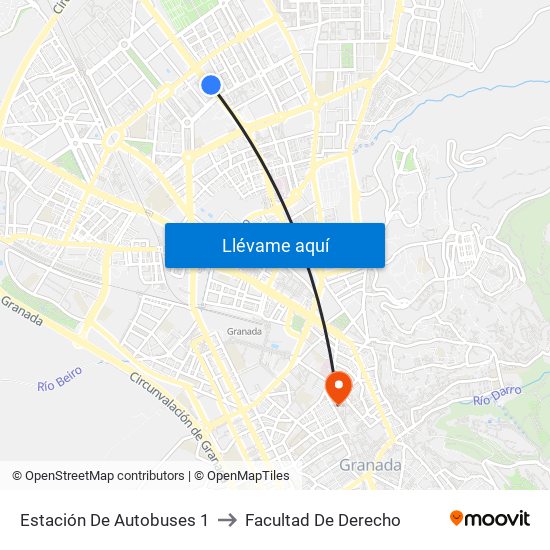 Estación De Autobuses 1 to Facultad De Derecho map