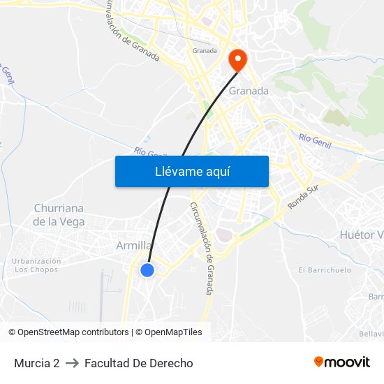 Murcia 2 to Facultad De Derecho map