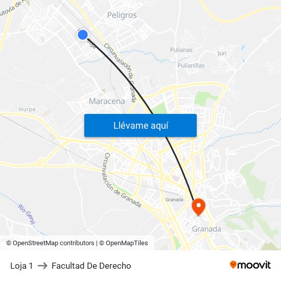 Loja 1 to Facultad De Derecho map